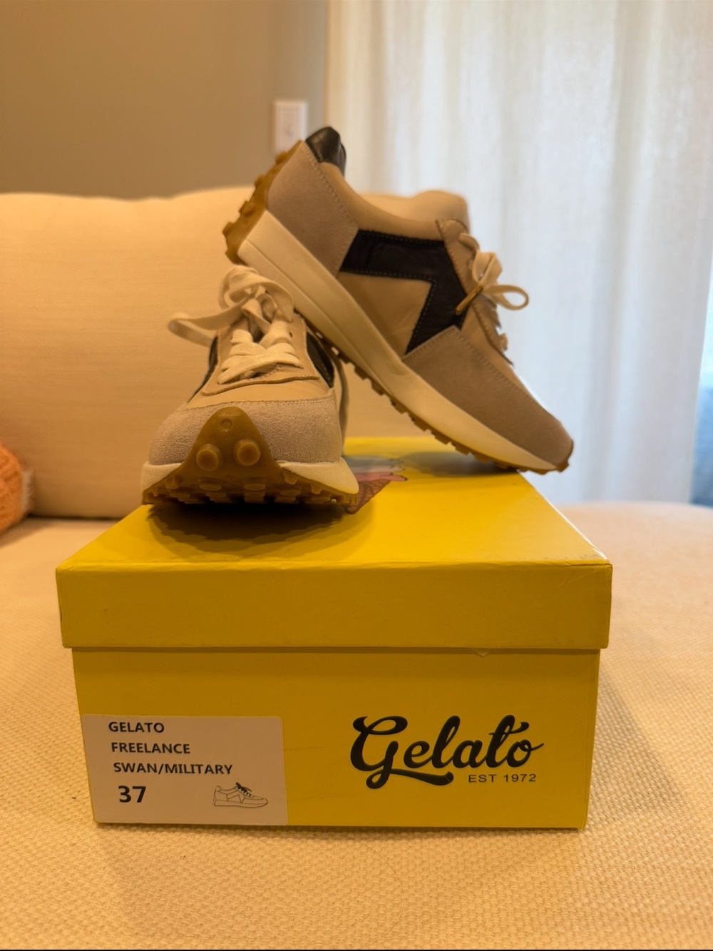 New in Box Rare Women's Cream & Black Sneakers - Casual Comfort